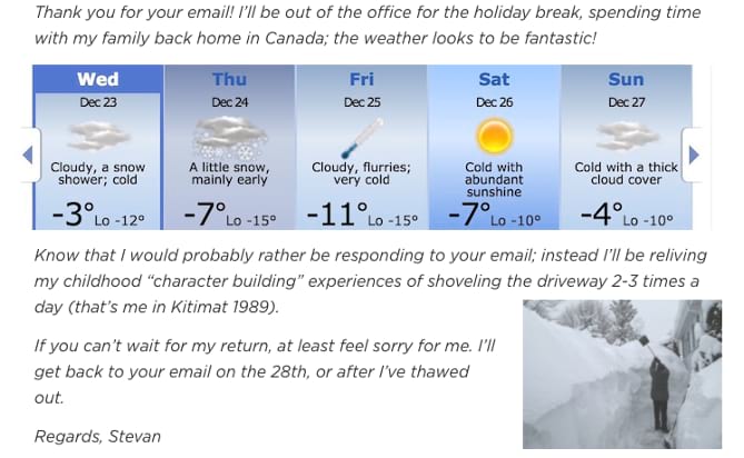 out of office message