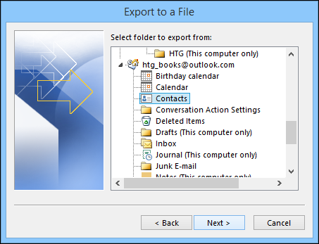 como exportar contatos do outlook 3