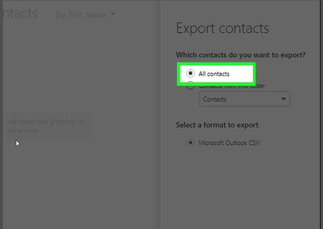 Como exportar contatos do outlook 54