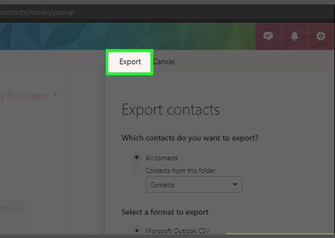 Como exportar contatos do outlook 56