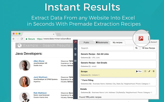 Data Miner chrome extension