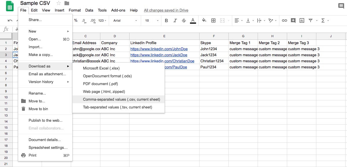 CSV to send email camapigns