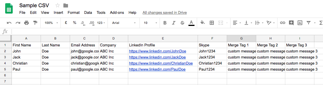 CSV for sending email campaigns