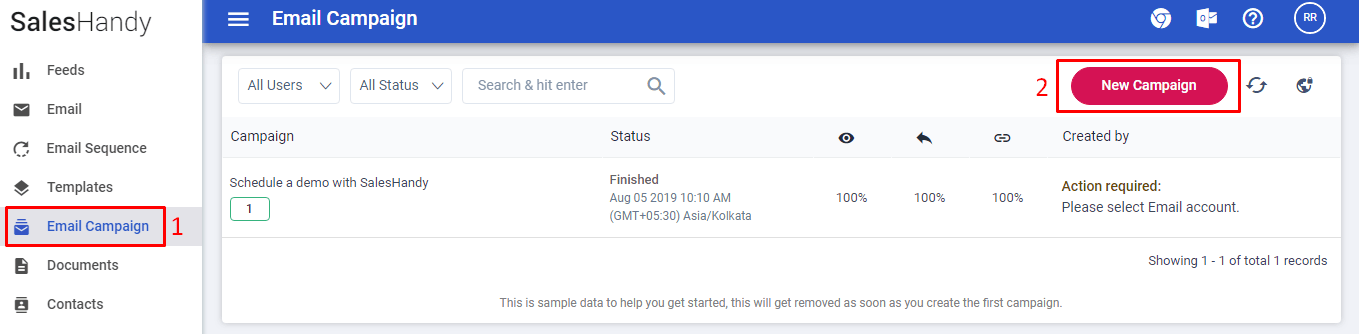 Create new email campaign in SalesHandy