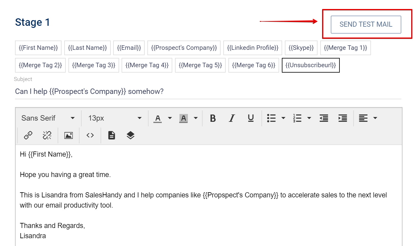Test Email in Saleshandy