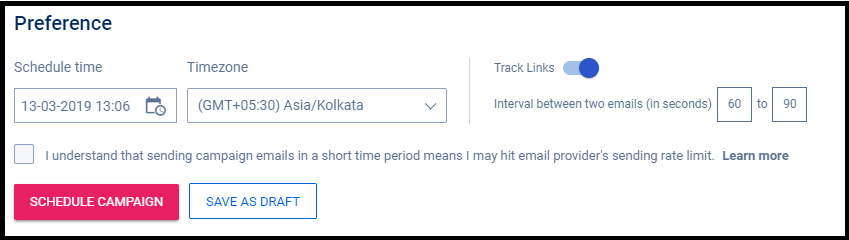 Set time intervals to schedule emails