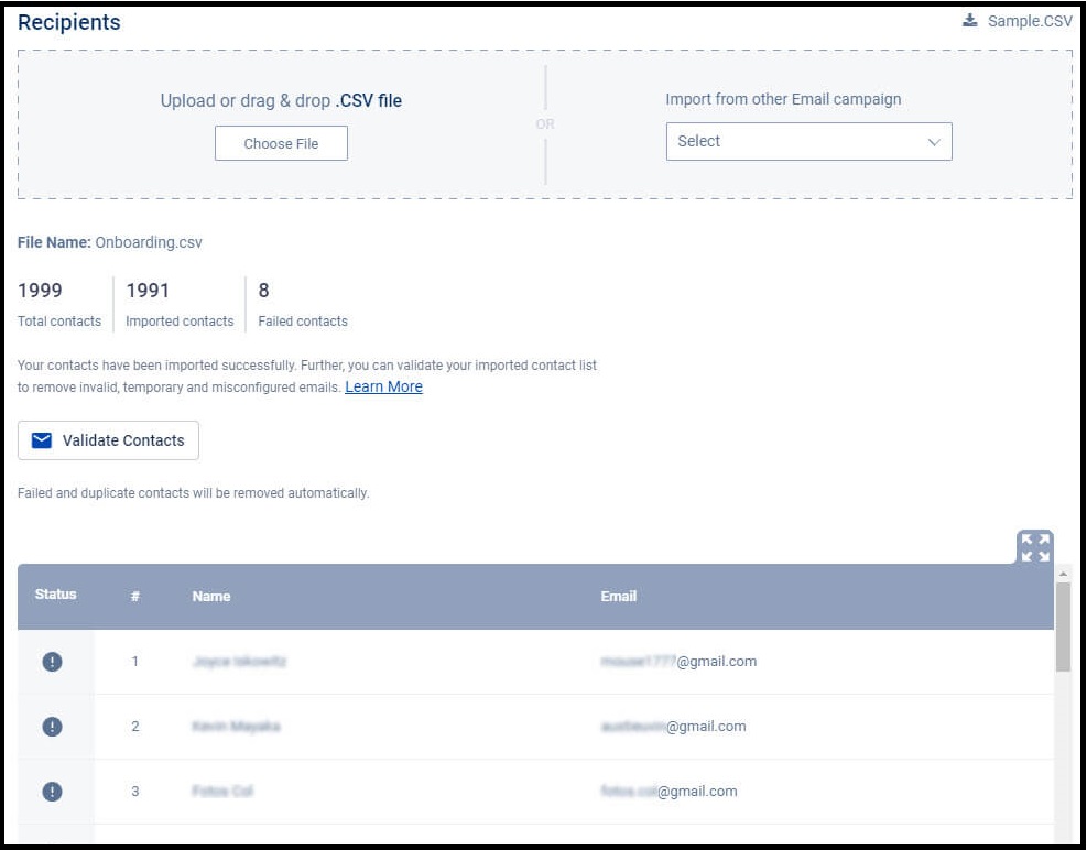 Upload CSV to send out 10000 emails