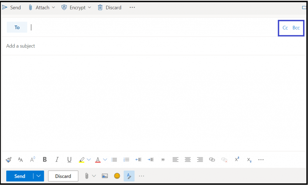 Outlook Cc and Bcc fields 
